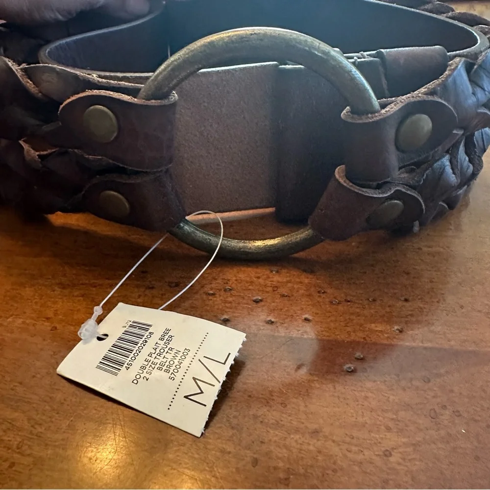 Chico’s brown leather braided belt NWT